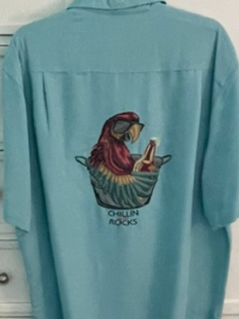 New Men's Light Blue Caribbean button-down fun/casual embroidered shirt Large
